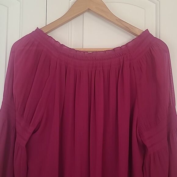 EXPRESS Peasant Blouse Semi Sheer Long Sleeve Fuschia Pink Size M - Picture 7 of 11
